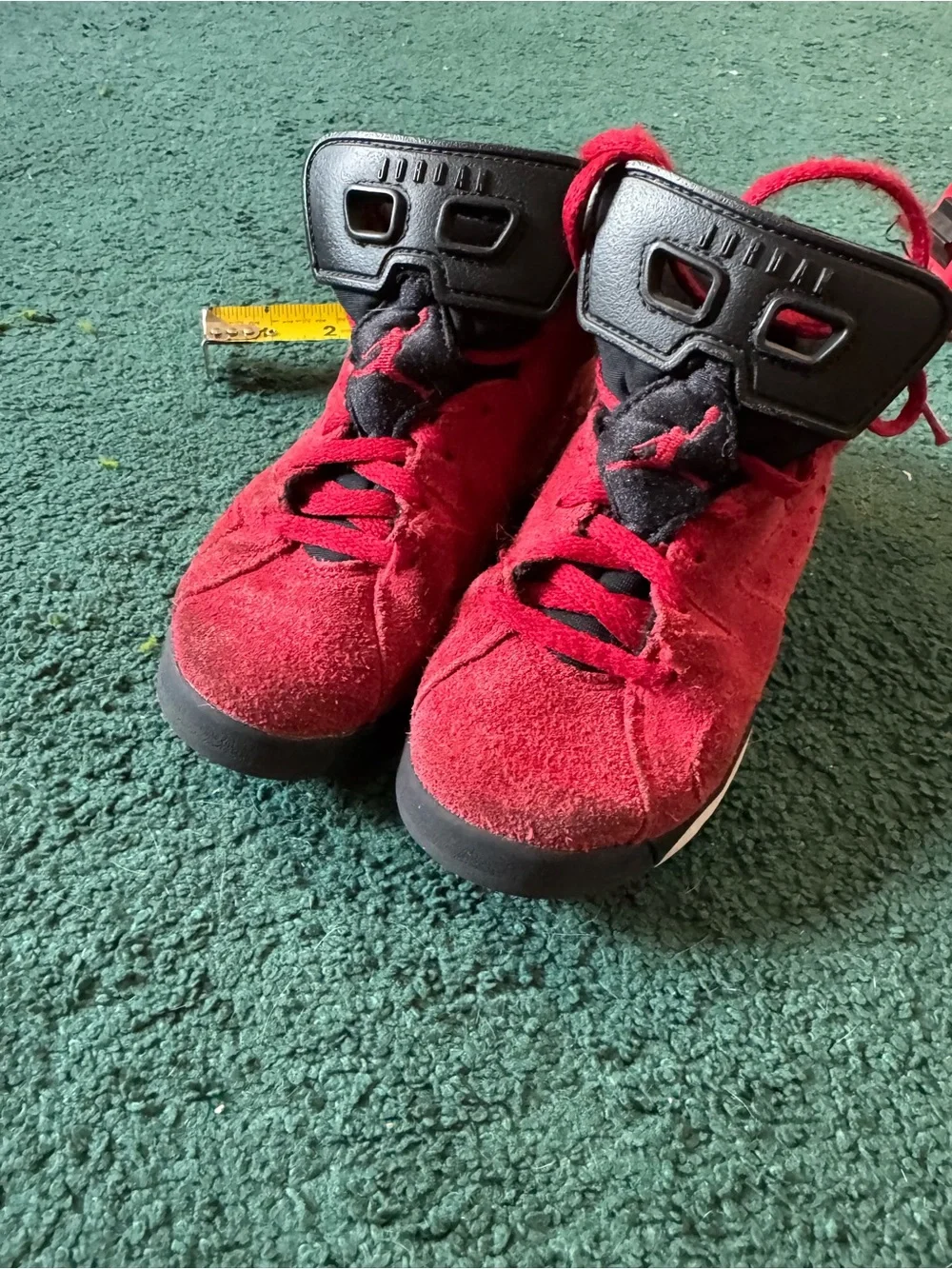 Nike Jordan Kids Red Suede Athletic Sneakers with Black Accents, Size 11C